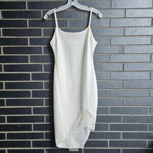 Privy White Asymmetrical Mini Dress with Delicate Peek-a-Boo Lace Bottom Size M